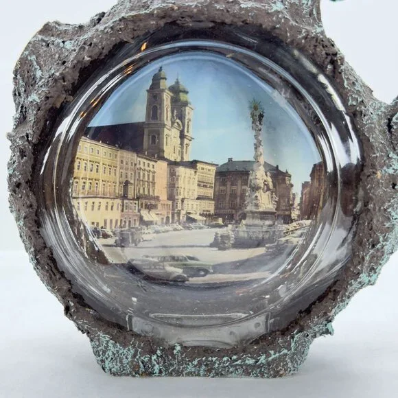 Vintage Austrian Decanter Glass Bottle Scenic Linz Tree Bark Design Cork Stopper - Picture 2 of 12